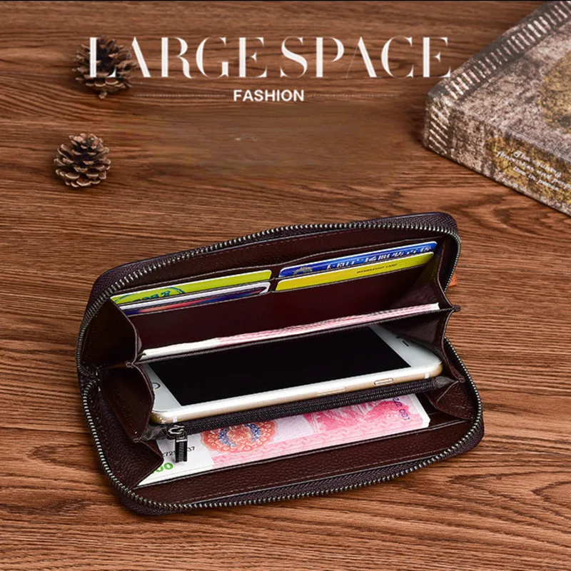 MOTAORA Genuine Leather Women's Wallet, Cowhide Long Wallet with Multi-Card Slots & Phone Pocket, Vintage Zipper Coin Purse