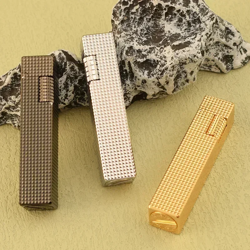 Paris Nail Kerosine Lighter Delicate Square Column Side Sliding Original Copper Creative Narrow Edition Mens Smoking Gift New