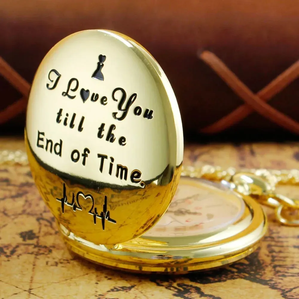 ساعة جيب كوارتز ذهبية فاخرة "أنا أحبك" زوجين زوج ساعة هدية ساعة قلادة قلادة اكسسوارات عيد الميلاد أفضل هدية