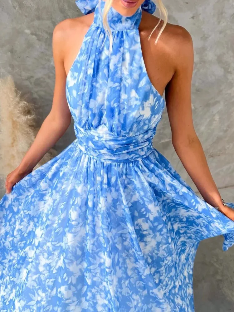 Nieuwe zomer vrouwen vakantie mouwloze print backless jurk mode elegante casual maxi jurken voor vrouwen gewaad femme vrouwen kleding