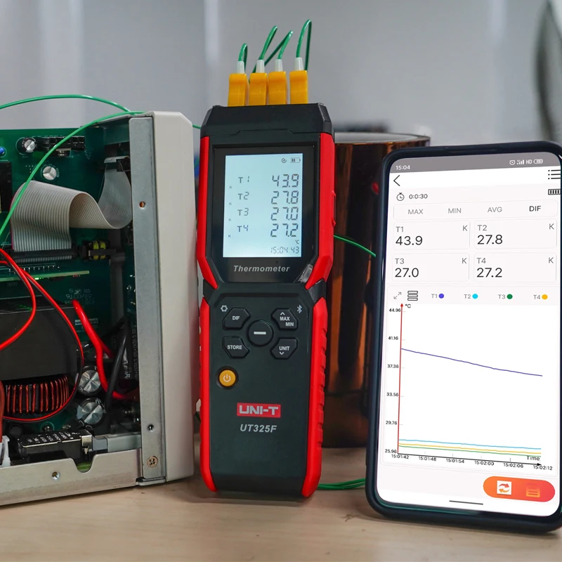 UNI-T UT325F Intelligent digital display four-channel contact thermocouple thermometer / J, K, T, E, R, S, N type / Bluetooth