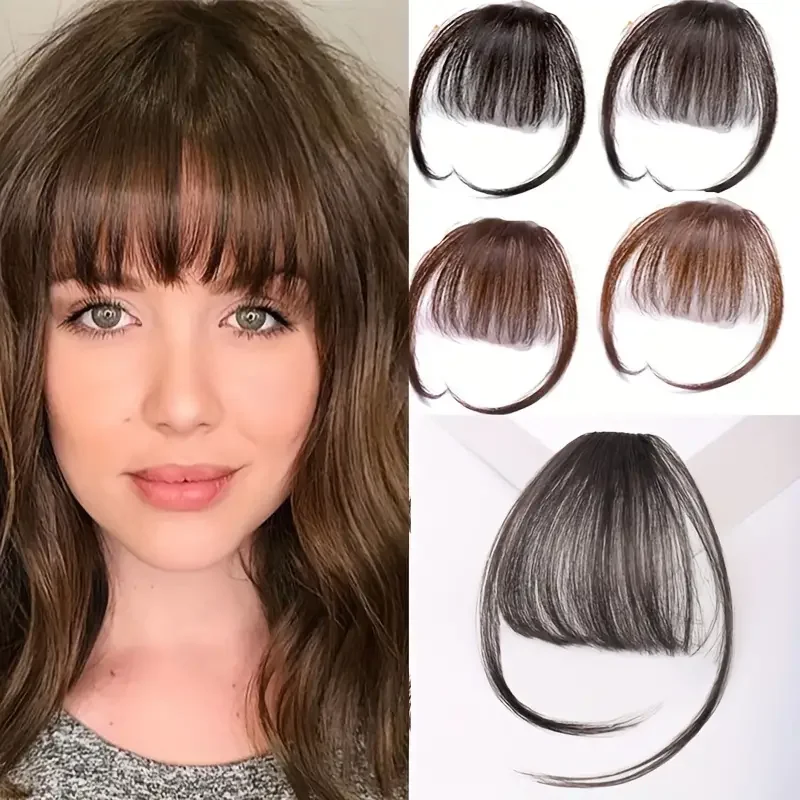 

Hair bangs clip-in extensions Fringe fake hair wigs Synthetic Light Brown Hairpiece with sideburns DIY Elegant women