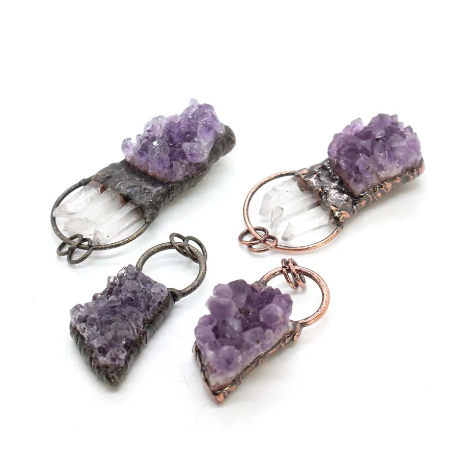 Natural Irregular Amethyst Healing Crystal Cluster Stone Pendants For Women DIY Necklace Vintage Raw Amethyst Quartz Men Pendant