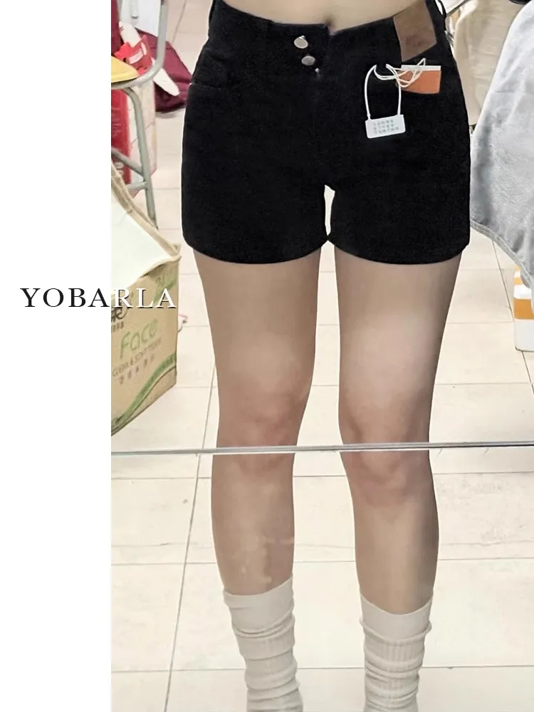 

High Waist Elastic Denim Shorts Women's Summer 2025 New Style Slimming for Pear Shaped Body A-Line Hot Pants Casual Zipper