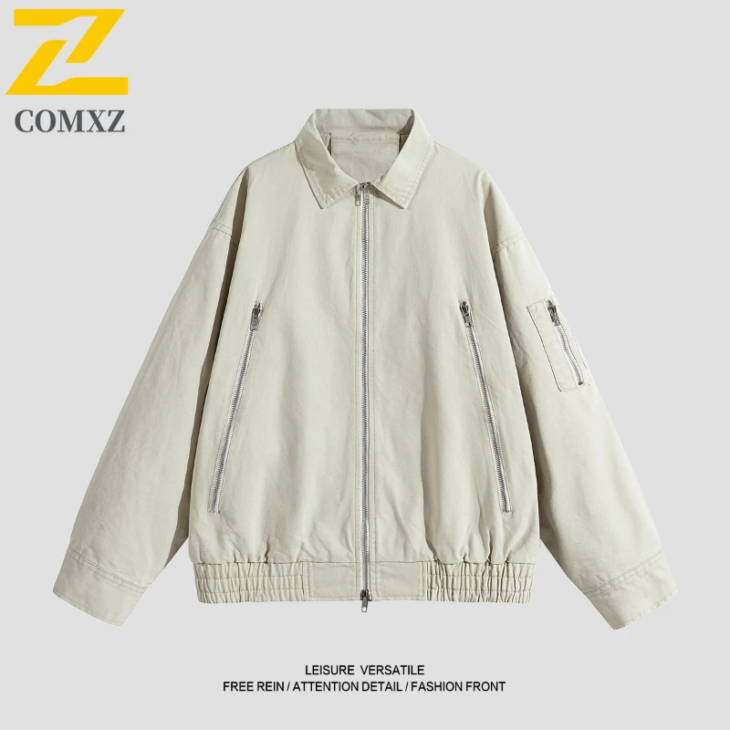 

Men Jacket 2025 New Vintage Workwear Washed Distressed Jacket Casual American Top Coat Outdoor Fall Streetwear Fashion Outerwear