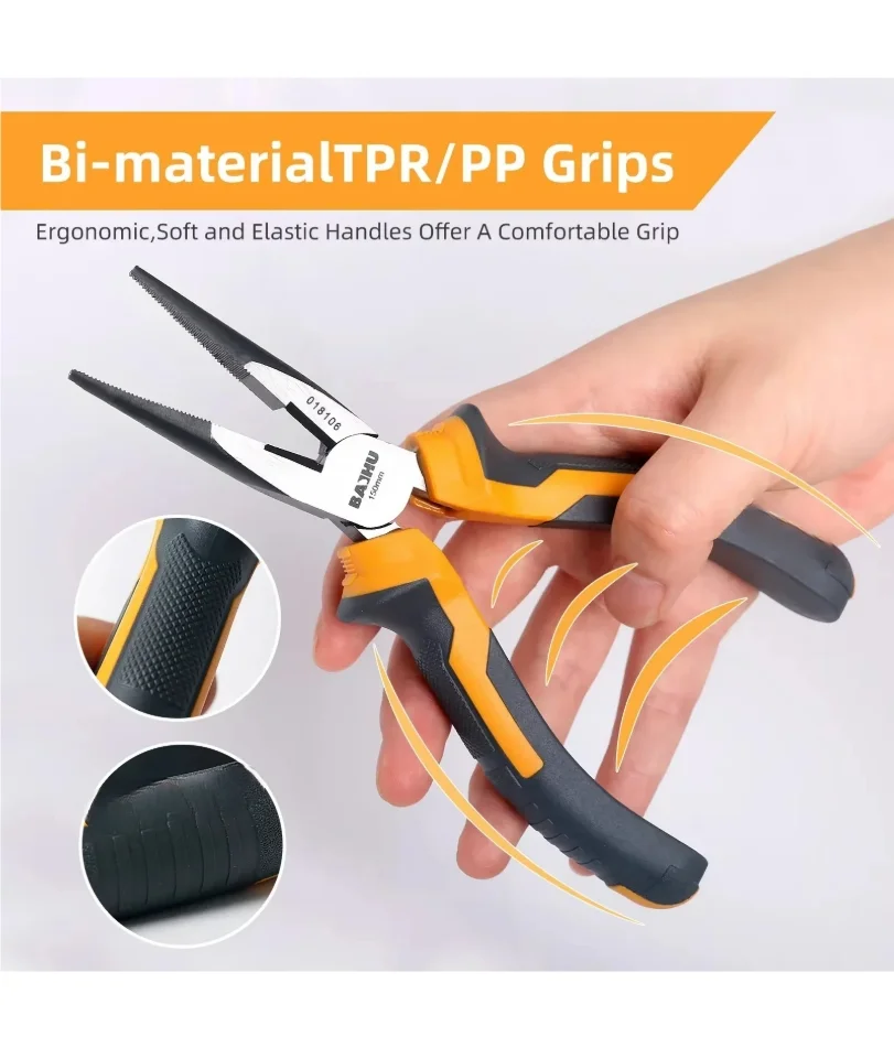 Chrome Vanadium 6/8 Inch Long Nose Plier 1Pcs Needle Nose Pliers Press Tool Multi Hand Tool with Double Colour Handle
