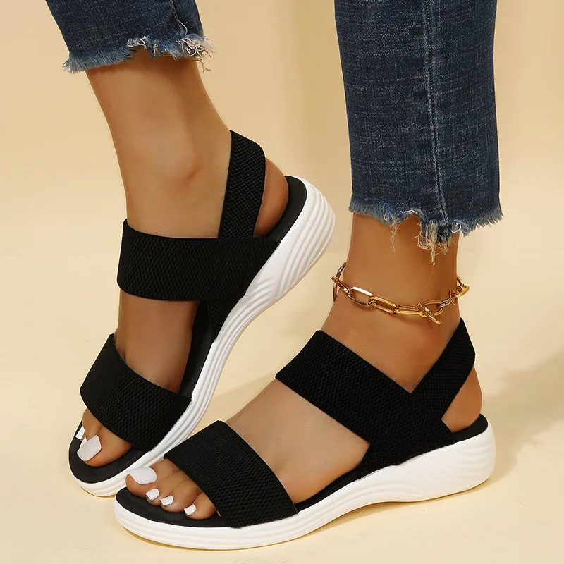 

Women's Sandals Knit Elastic Cloth Sandals Comfortable Wedge Sandals Plus Size Lightweight Walking Sandal Slip on Summer Shoes