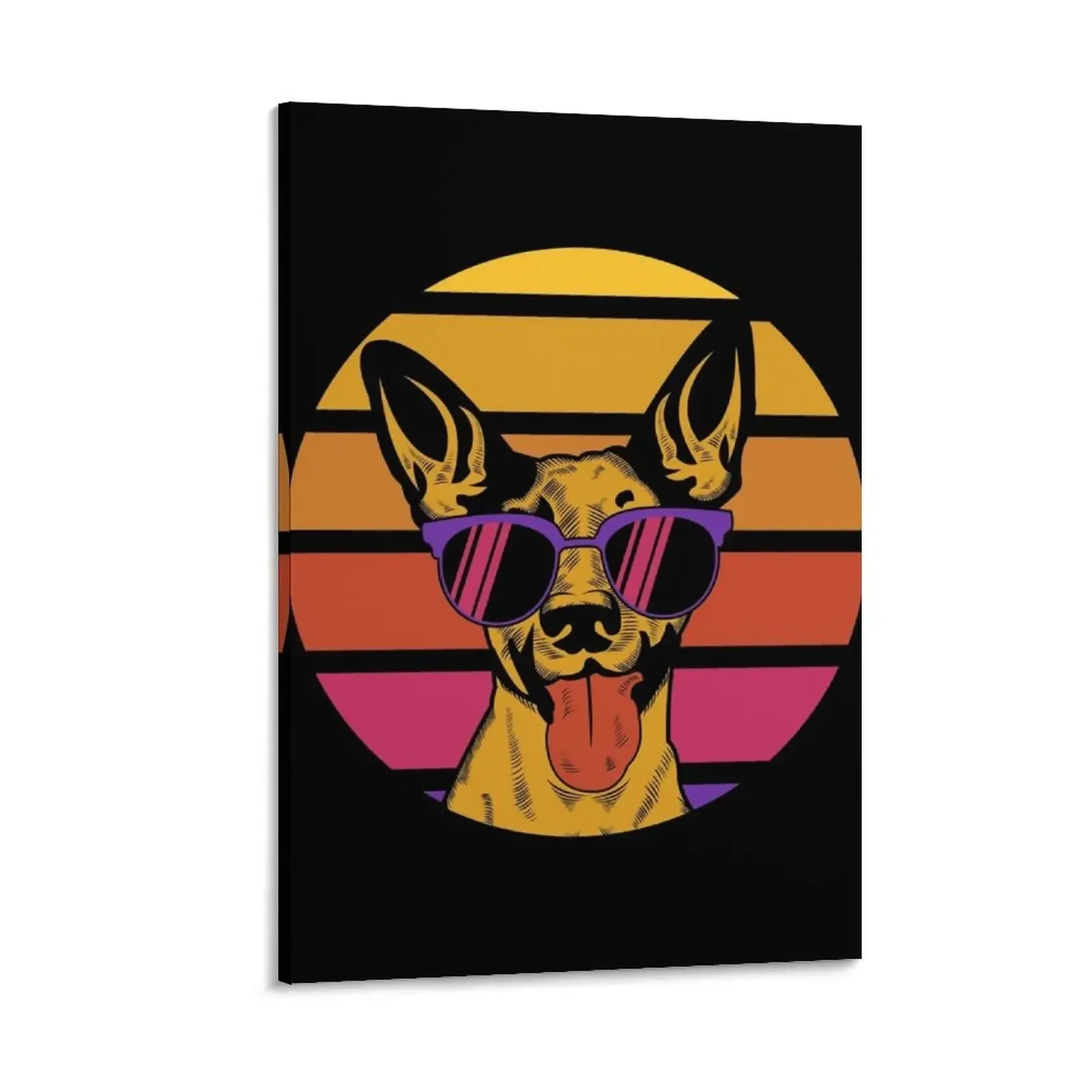 

Cool 80's Retro Sunset Dog Canvas Painting pictures for wall room decoration cute room decor home decorations and organization