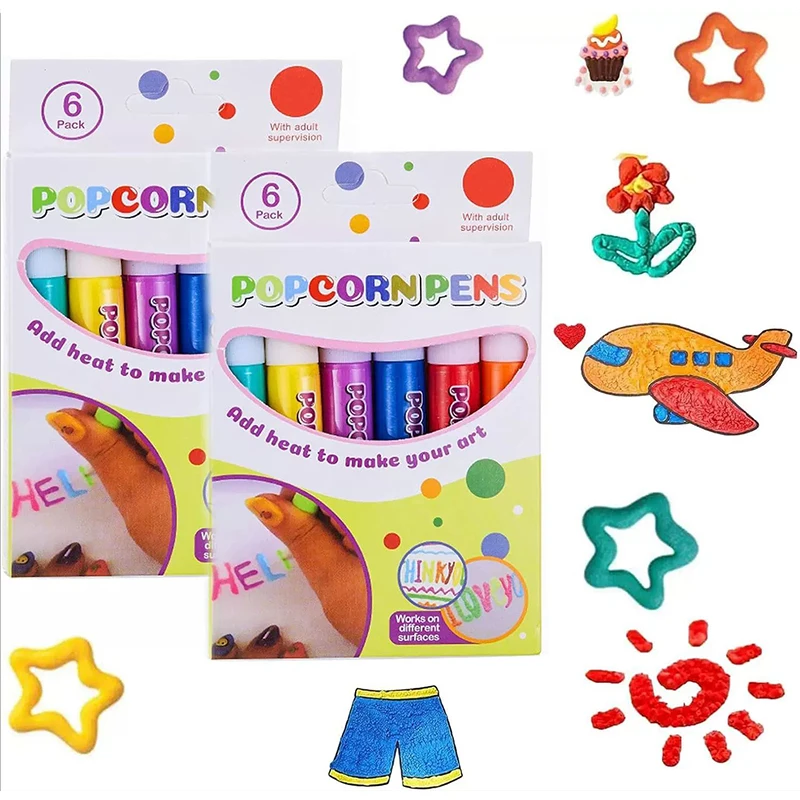 6/12pcs Magic Popcorn Pen, DIY Bubble Popcorn Drawing Pens, 3D Puffy Foam Marker Pen, Graffiti Stationery for Greeting Cards