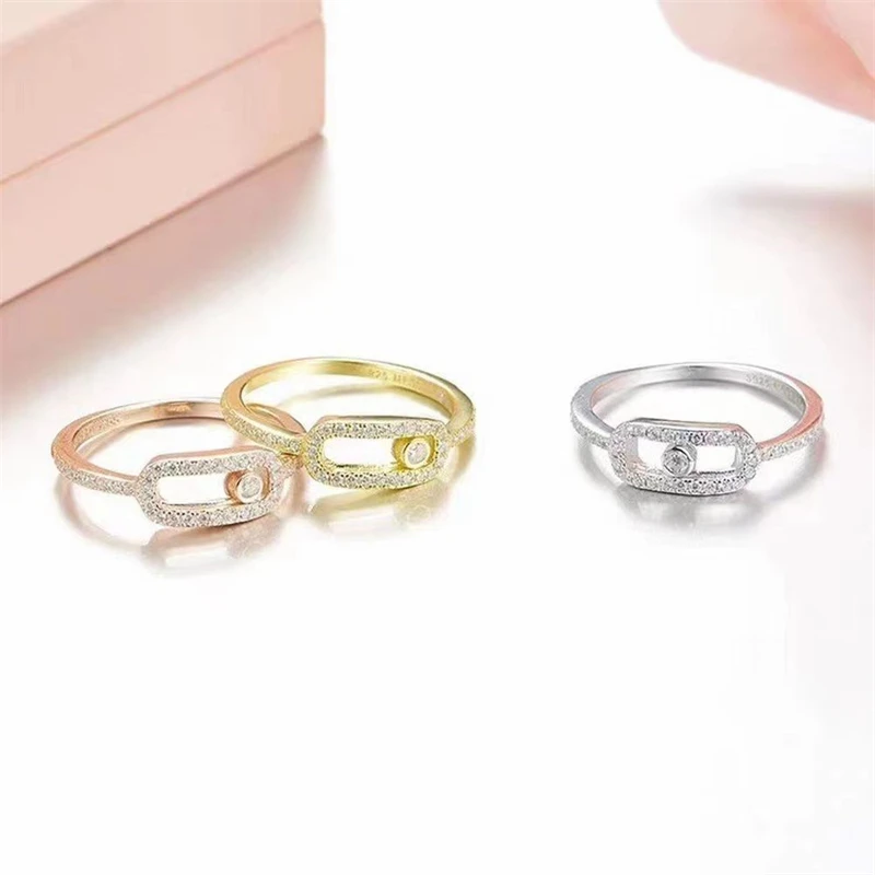 Fashion Rings Open White Zircon Ring For Women Girl Simple Hollow Geometric Gift Adjustable Fine Wedding Party Jewelry