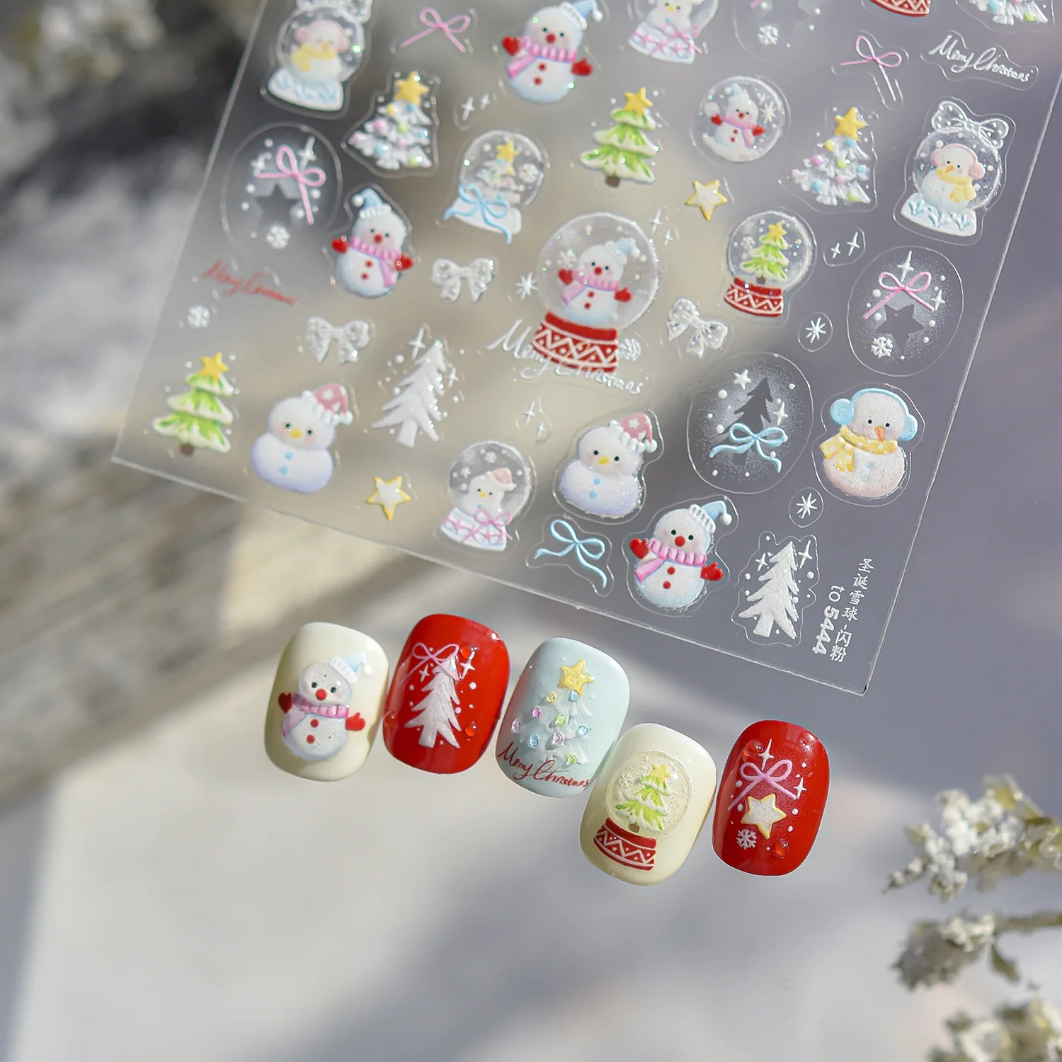 Pegatinas brillantes para uñas, exquisitos lazos navideños de bolas de nieve, decoraciones artísticas para uñas, pegatinas, accesorios de manicura de invierno