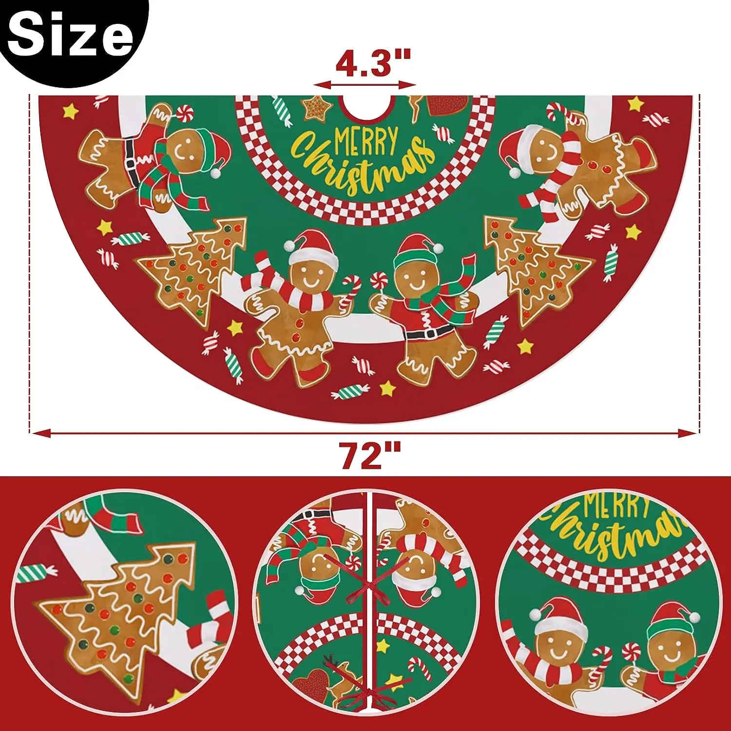 Merry Christmas Tree Skirt 36 Inches Lace-up Gingerbread Man Candy Artificial Xmas Tree Skirt New Year Holiday Party Decoration