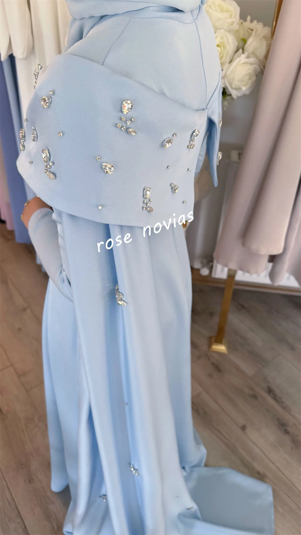 Customized Jersey Pleat Rhinestone High Collar A-line Long Dresses Bespoke Occasion Women Luxury Evening Elegant Party Wedding