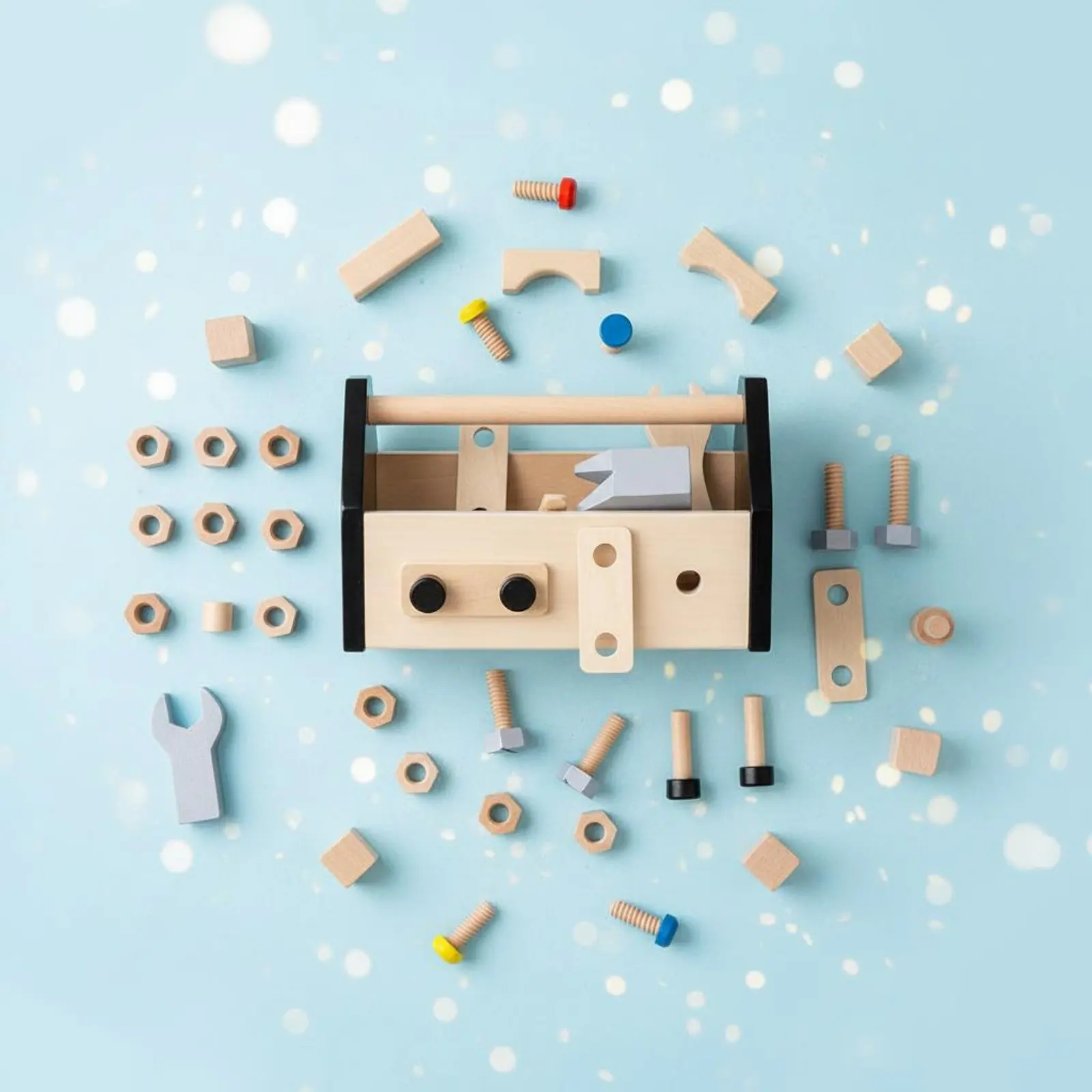 

Wooden Toy Tool Set Container Pretend Play Kids Carpenter Tool Set Kids Wooden Tool Set Fine Movement Skills Development