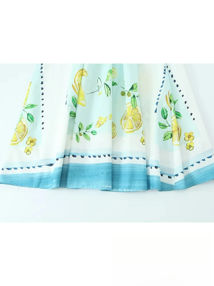 KONDALA Abito lungo da donna vintage chic con stampa di limone Abito lungo con fiocco con lacci senza schienale Moda 2025 Abito da vacanza primavera estate