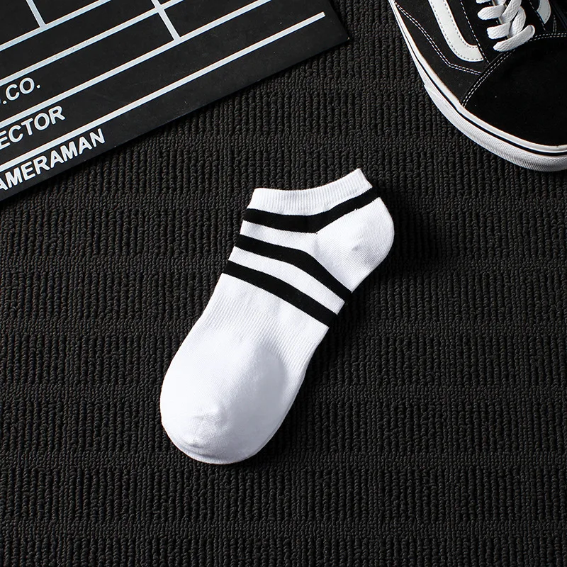 5 Pairs Summer Thin Men Sports Breathable White Black Boat Socks Ins Fashion Sweat-absorbing Ankle Stripes Short Socks