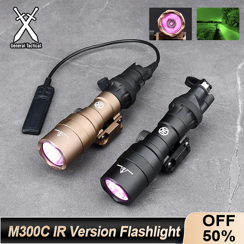 

Tactical Airsoft SF M300 M300C IR Light Flashlight No White Light Version With Dual Function Tail Cover Fit 20MM Rail Hunting