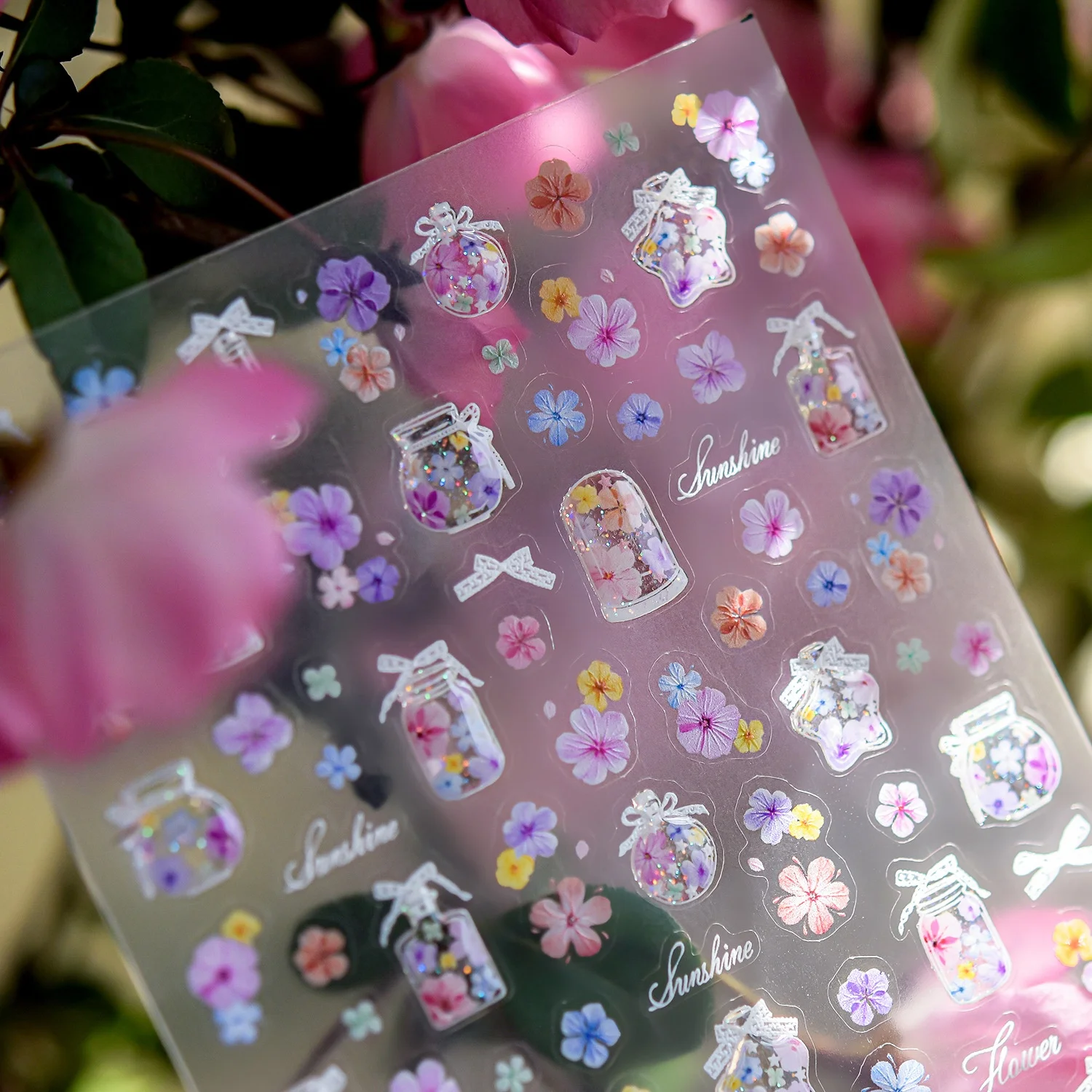 5D Nagelaufkleber Blume in Flasche Getrocknete Blume Frühlingsblumen Sonnenschein Hübsche Selbstklebende Nagelsticker Frische Maniküre-Deko DIY