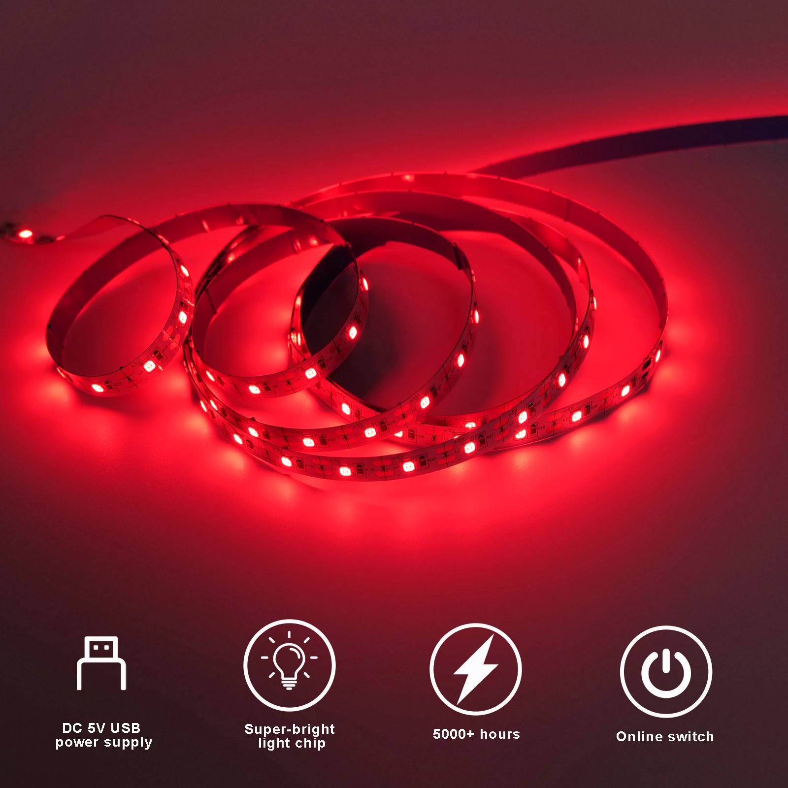 660nm Red Light Strip 6.6FT 120LEDs USB Powered, Dimmable Red LED Light Strip 5V 2A, Grow Light for Indoor Plants, Sleep Light