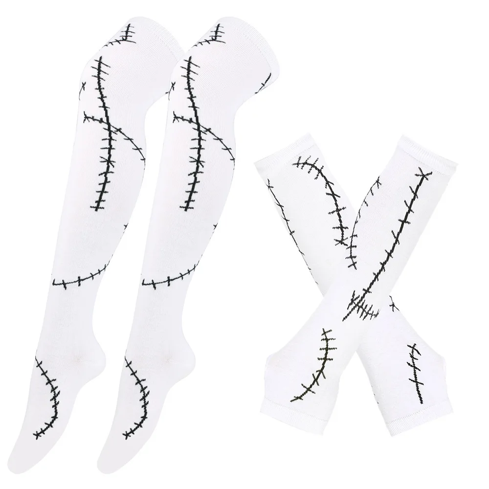 Halloween Gloves Stockings Cosplay Christmas Sally Costumes Props Party Zombie Bride Set 3 Colors Scar Gloves Knee High Socks