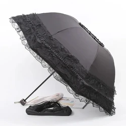 Vintage Lace Parasol Foldable Gothic Lolita Umbrella Rain Anti-uv Protection Sunblock Umbrella Dome Photo Props Girls Parasol