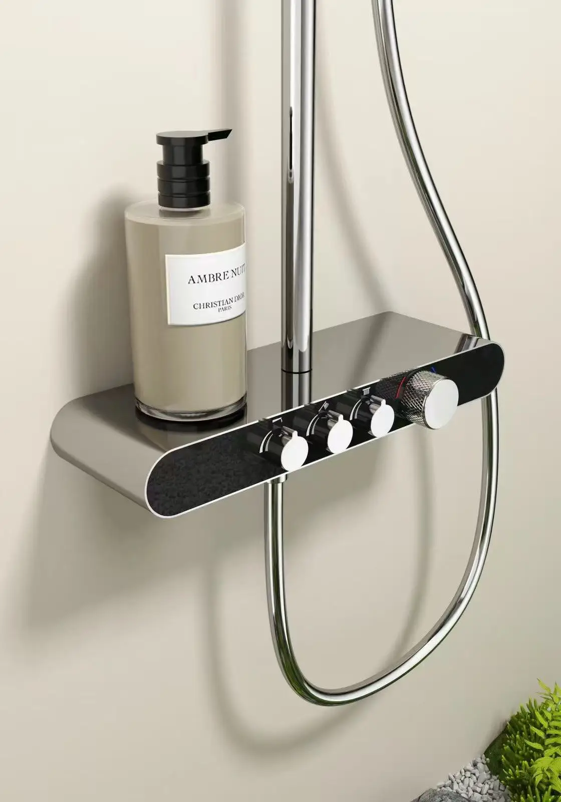 Modern Design Chrome-Plated High-Pressure Shower Head Set Wall-Mounted Three-Function Shower Storage Rack