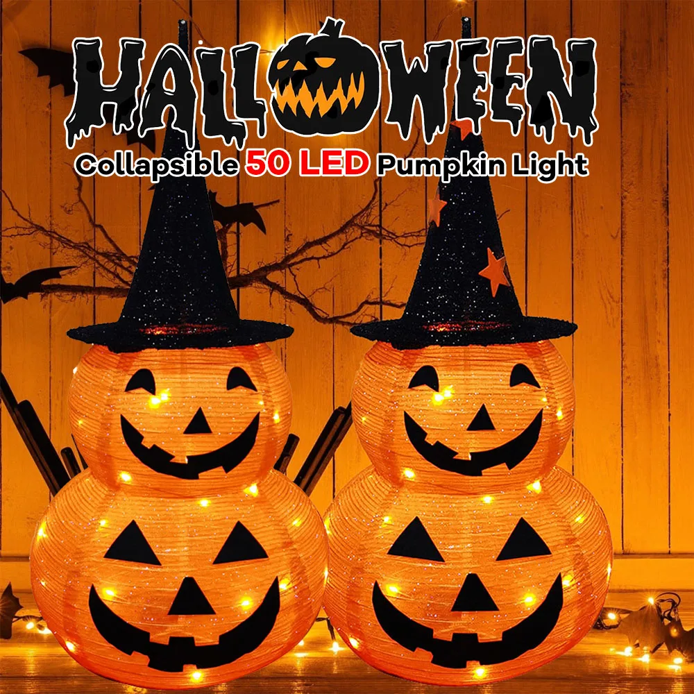 

Halloween Collapsible Pumpkin 50Led light With Star Hat Decoration Waterproof Pumpkin Lantern For Home Garden Outdoor Decor