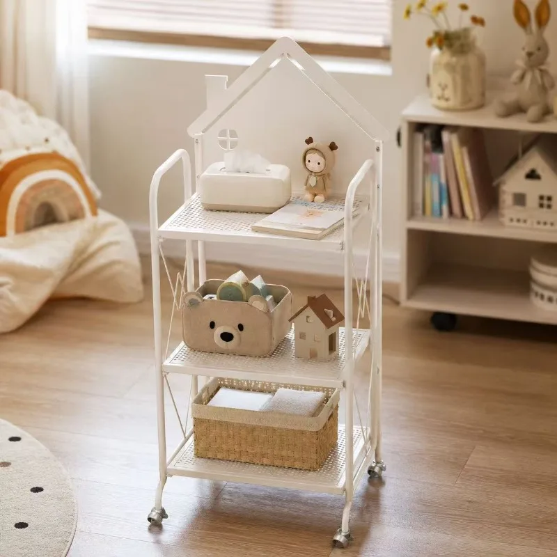 Healing hut-shaped with wheel storage rack, multi-layer wrought iron display trolley at home entrance
