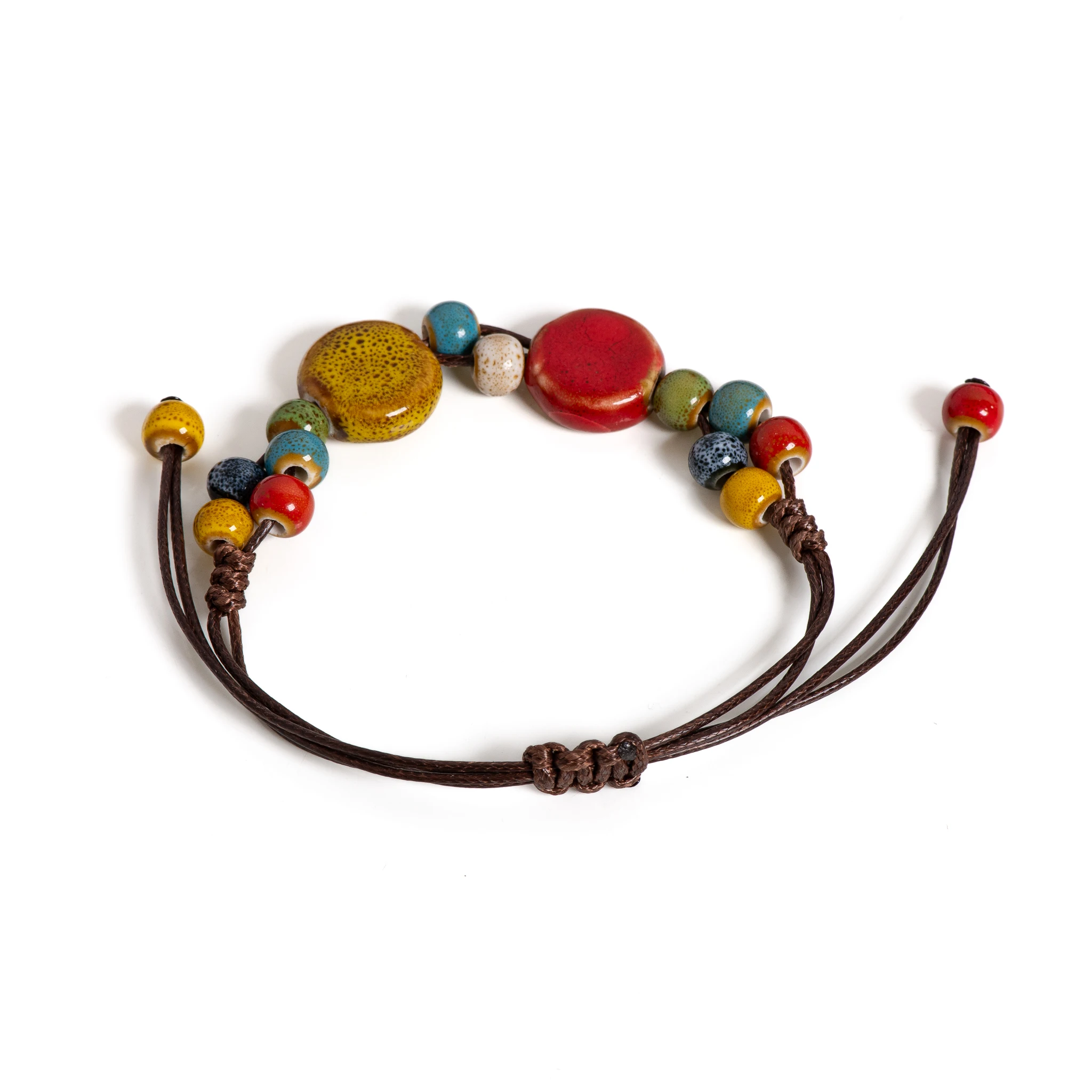 Handmade Colorful Cookie Bead Ceramic Bracelet Adjustable Boho Vintage Jewelry Unique Gift S02-024 - view 3