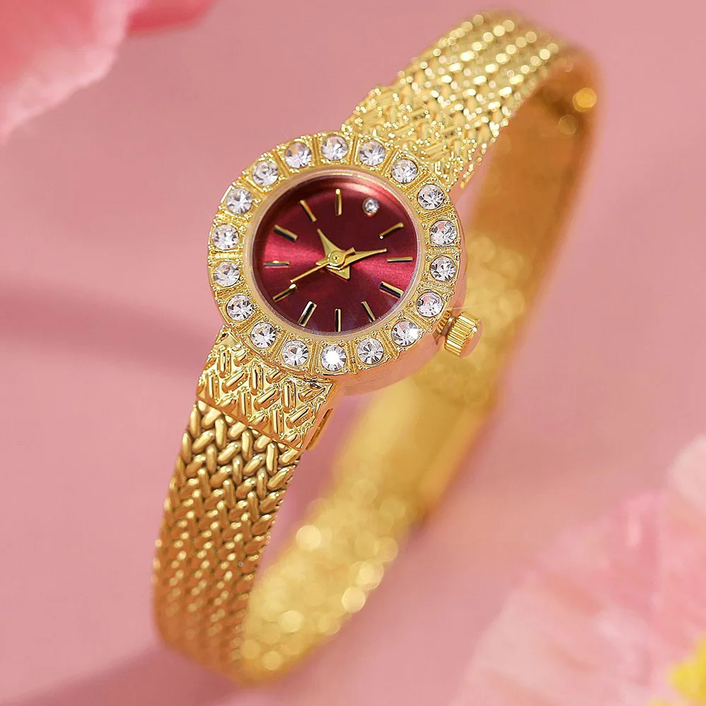 ساعات نسائية جديدة BS ماركة موضة كريستال ساعات كوارتز نسائية فاخرة ذهبية عتيقة ساعة يد بسيطة هدايا نسائية