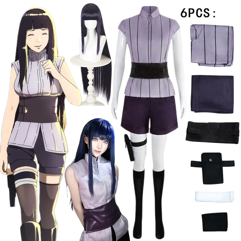 

Аниме Хьюга Хината Косплей Костюм Парик Ниндзя Одежда Поясная Сумка Полный Комплект Хэллоуин Карнавальный Вечерние Костюм Hyuuga Cos Женщины disfraz