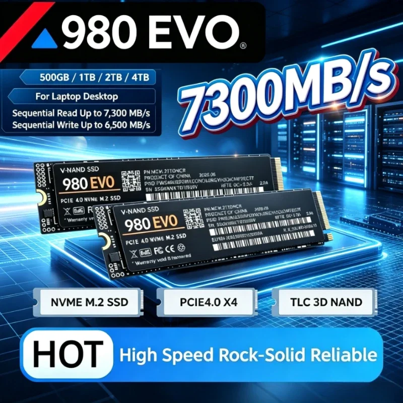 980 EVO M.2 2280 NVMe SSD 7300MB/s TLC 3D NAND 500GB-4TB Internal Solid State Drive For PS5 Gaming Desktop Laptop PC Storage.