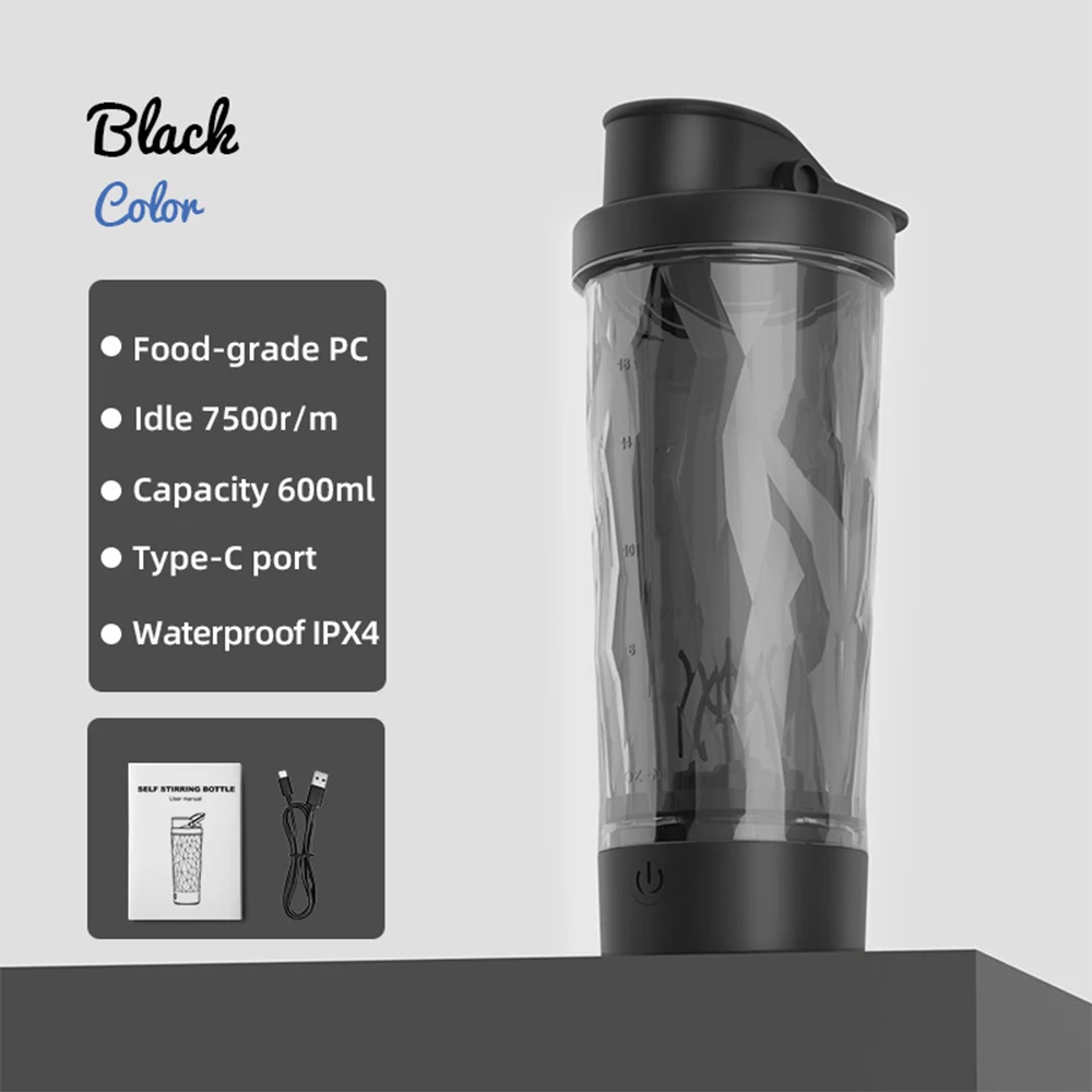 600ml Portable Electric Protein Shaker Bottle Rechargeable Mixer Leak‑Proof BPA Free Sports Water Bottle for Gym Fitness Workout
