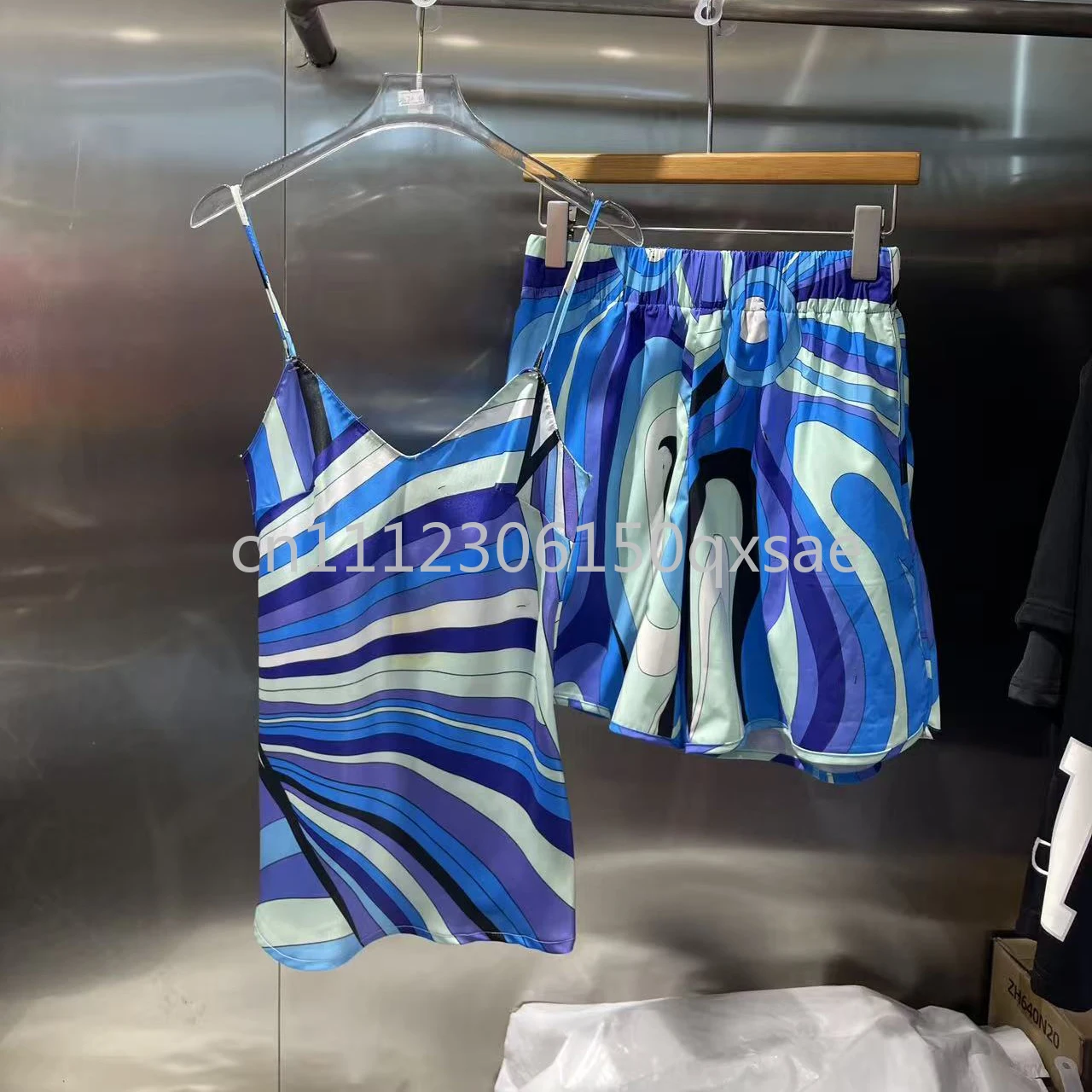 

Classic Design Lady Blue Shorts Sets with Letter Signature Logo Luxury Brand Women's Sexy Straps Sets Summer Sets