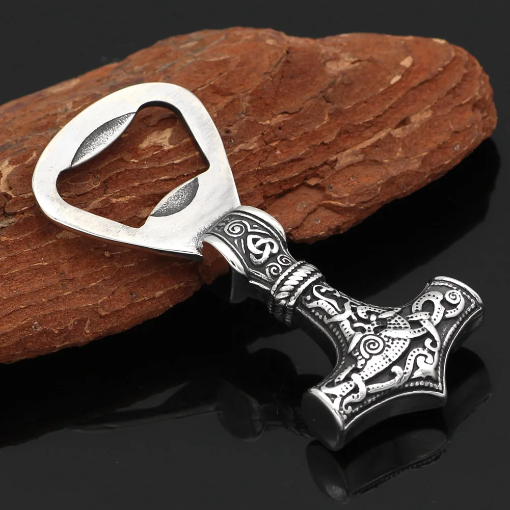 Fashion Vintage Nordic Viking Thor\'s Hammer Bottle Opener Punk Stainless Steel Scandinavian Corkscrew Tool Gifts