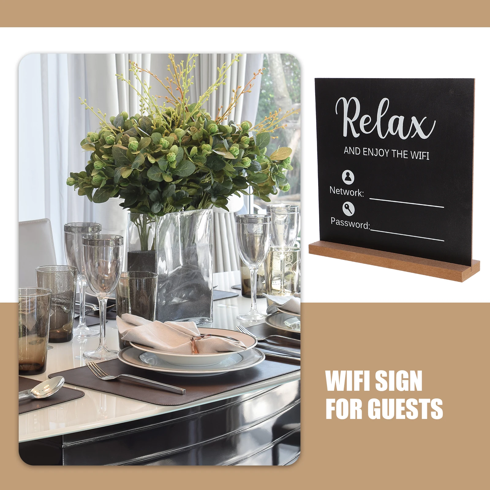 

Wood WiFi Pattern Password Sign for Guests Guestroom Home Office House Accessories Wireless Network Reminder Wood