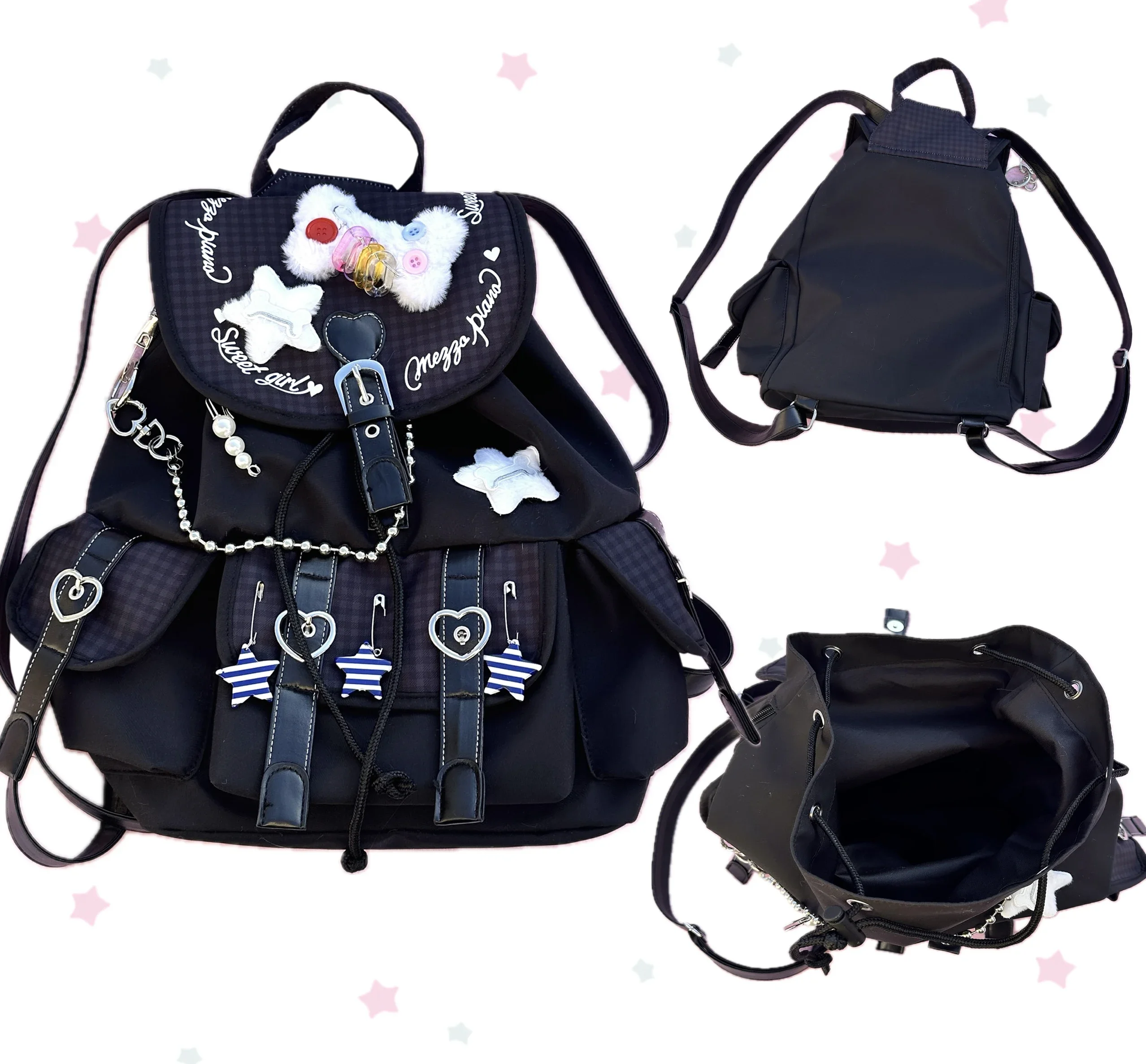 Retro Millennium Spice y2k backpack multi-pocket plaid star bag retro women backpack