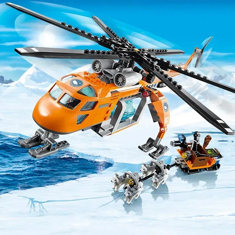 Compatible MOC Sets City Series Building Blocks Arctic Helicrane Aircraft Husky Dog Children's Toys Assembling Gifts 60034