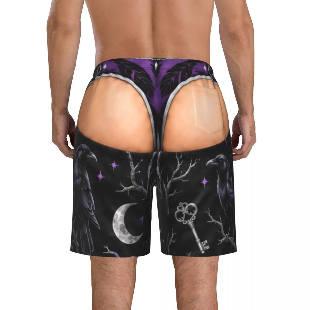 Men's Funny Sexy Halloween Spider Web Spooky Gothic Raven  Swim Trunks Hawaiian Bathing Mesh Lining Suit Swimsuits Beach Shorts