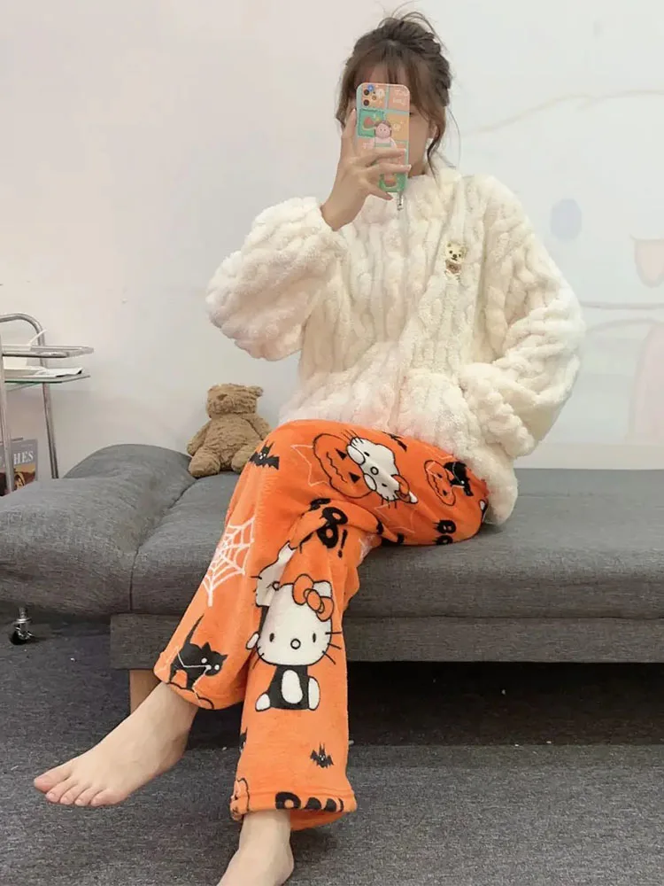 Sanrio Hello Kitty Pajamas Y2K Hello Kitty Trousers Women Home Pants Autumn Spiderman Homewear Kt Halloween Christmas Gift Girl