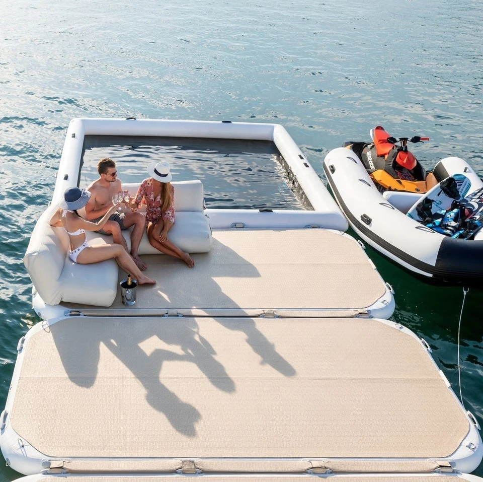 Summer floating inflatable yacht seawater pool with marina for sale
