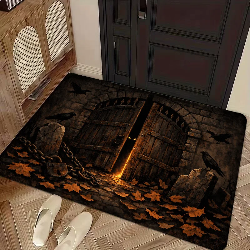 Witch Legs Welcome Door Mat Rectangle Orange Striped Non-Slip Rug Vintage Halloween Carpet for Home Entrance Porch Decor