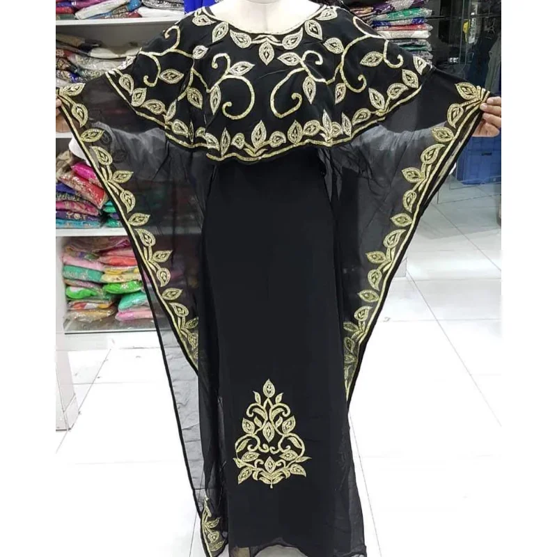 

Black Dubai Moroccan Long Shirt Abaya Georgette Dress Arabic Clothing European and American Fashion Trends