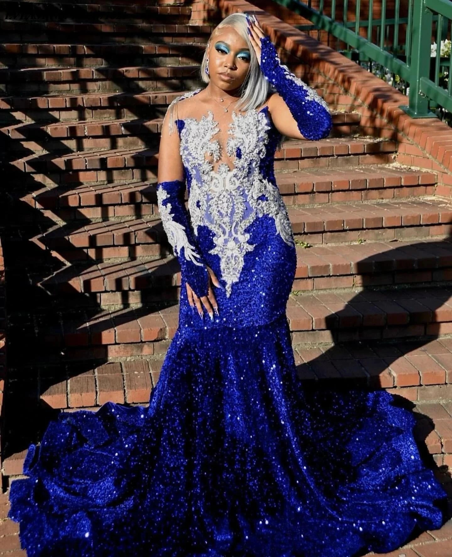 Royal Blue African American Prom Dresses For Black Girls Mermaid Sequins Crystals Nigeria Robe De Soiree Evening Gown Customized