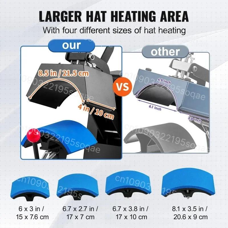 Hat Heat Press 4 in1 Cap Heat Press Machine 6x3inches Clamshell Transfer LCD Digital Timer Temperature Control