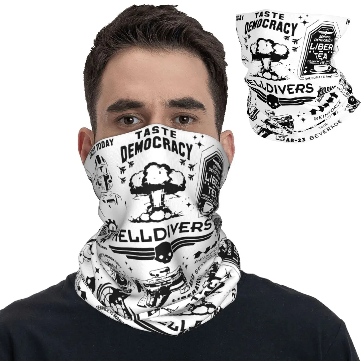 

Helldivers Doodle Art Liber-Tea Bandana Neck Gaiter Printed Taste Democracy Balaclavas Wrap Scarf Warm for Men Women Adult