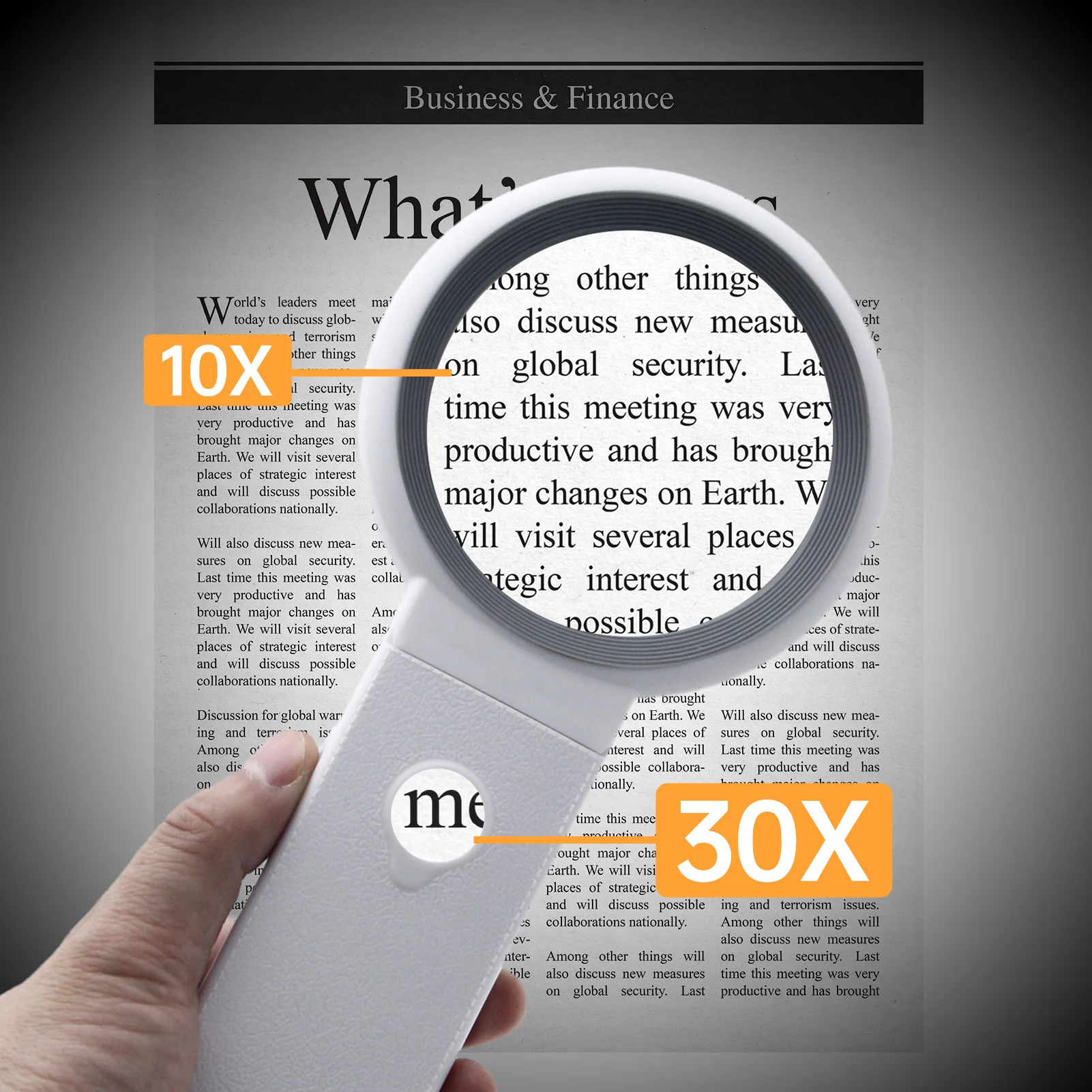 Handheld Magnifier 30X 10X Magnifying Glass with LED Light Foldable Handle for Reading Full Book Page Newspaper Support 3 Light