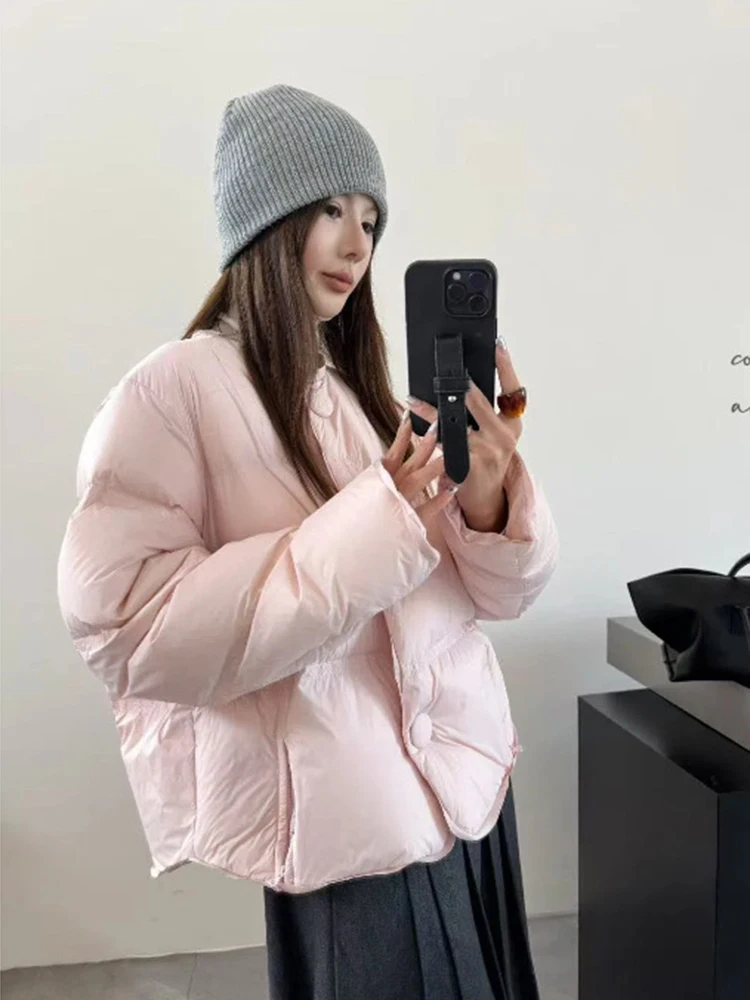 شتاء دافئ الصلبة نفخة س الرقبة أسفل سترة المرأة الأبيض بطة أسفل قصيرة رشاقته باركر أبلى الإناث واحدة الصدر سترة دافئة #6