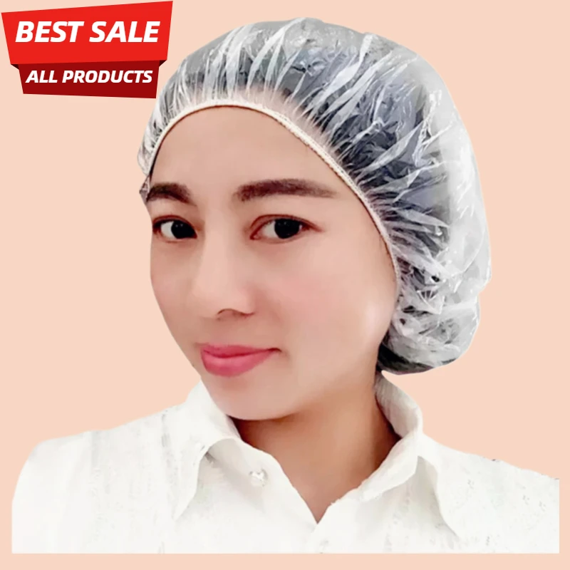 100Pcs Clear Waterproof Disposable Plastic Elastic Hair Shower Bath Caps for Personal Hygiene and Kitchen Fresh-keeping Bag