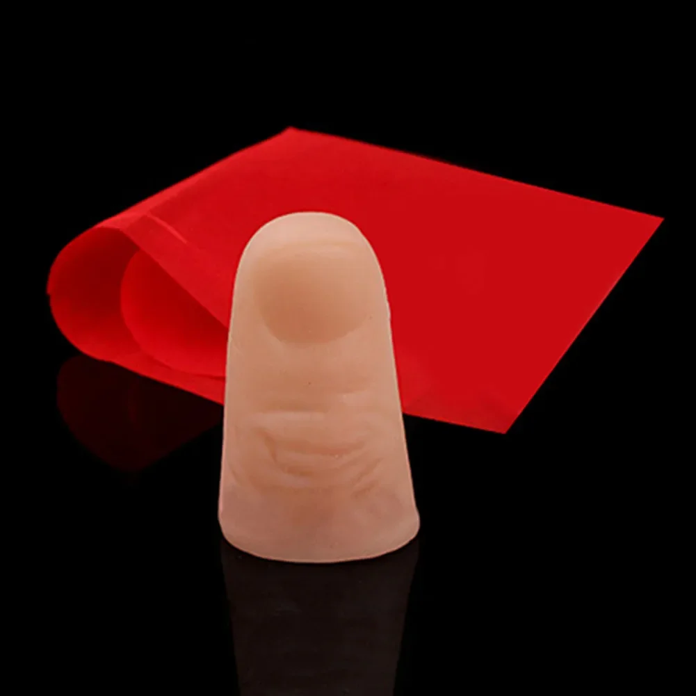 Magic Trick Props Close Up Vanish Appearing Plastic Finger Thumb Tip + Red Silk Stage Show Prop Rubber Prank Toy Tool Novel Gift